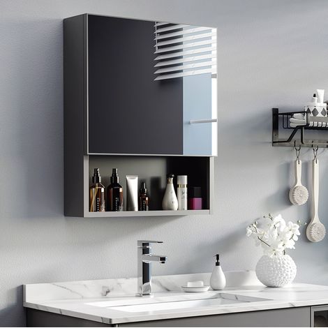 Armoire de salle de bain avec miroir en acier inoxydable noir 46x13,5x58 cm (1/5)
