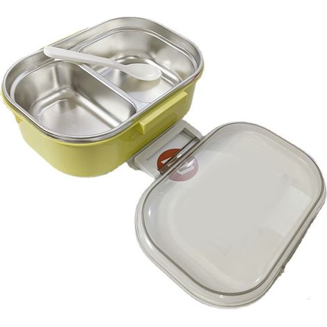 Boîte Bento en Acier Inoxydable à 2 Compartiments Style Coréen pour Enfants et Adultes, Idéale pour Écoliers et Bureau, Contenant Alimentaire Métallique Chartreuse (1/5)