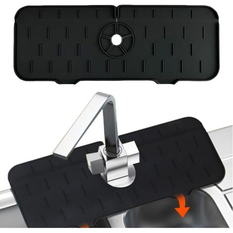 Vtizikl 37x14cm Tapis de Robinet en Silicone,Attrape-Éclaboussures de Robinet,Tampons de Robinet en Silicone, Noir