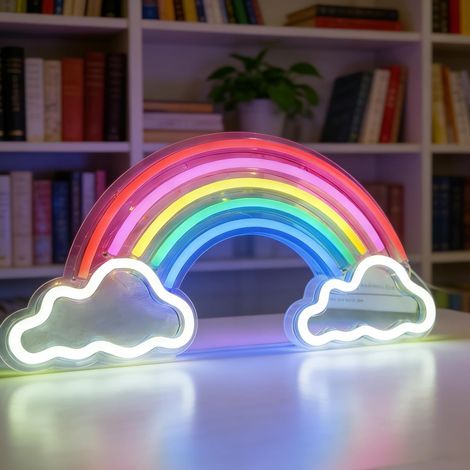 Néon LED Arc-en-Ciel USB, Veilleuse Enfant Multicolore Enseigne Lumineuse Murale pour Décoration Chambre Bébé Fille Garçon, Lampe d'Ambiance Salon, Cadeau Anniversaire Noël, 40 x 20,5 cm (1/5)
