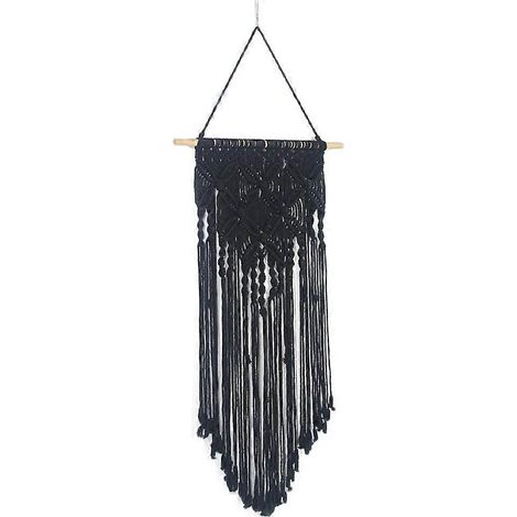 Décoration murale en macramé tissé, style bohème chic, géométrique - Idéale pour décorer un appartement ou une chambre d'étudiant, 40 cm (L) x 70 cm (l) (Noir) (1/5)