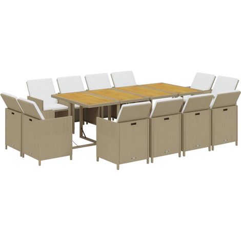 Ensemble à manger de jardin coussins 13pcs Résine tressée Beige vidaXL