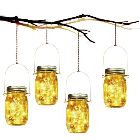 4 Farolillos solares exteriores cristal tarro, decoración interior/exterior/Navidad (1/5)