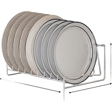 Rust-resistant 304 stainless steel dish drainer with vertical slots, compact plate storage rack and removable drip tray for small (large) size (1/5)
