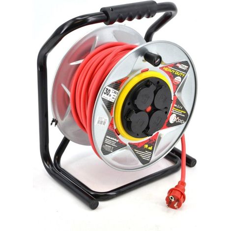 AWTOOLS PRZEDŁUŻACZ BĘBEN METAL 40m 3x1,5mmCZERWONY HEAVY DUTY 16A / 3680W / IP44 (1/3)