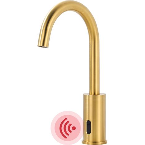 Capteur de robinet : Robinet de Salle de bain Capteur Infrarouge Pour Salle de Bain - Robinet de salle de bain automatique avec boîtier de commande - Mélangeur de température, Or (1/5)