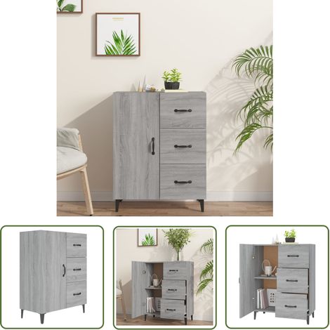 The Living Store Buffet sonoma gris 69,5x34x90 cm bois d'ingénierie - Buffet - Meuble De Rangement - Commode - Mobilier - Salon (1/5)
