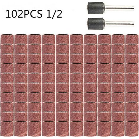 Lot de 102 bandes abrasives de polissage – Grain 1/2, carborundum – Compatible Dremel (1/4)