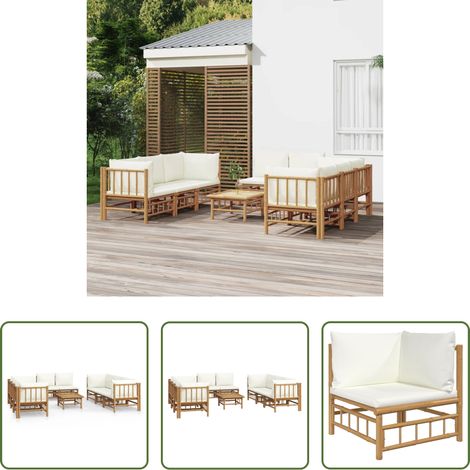 Bambusmöbel - 9-tlg. Garten-Lounge-Set mit Cremeweißen Kissen Bambus (1/5)