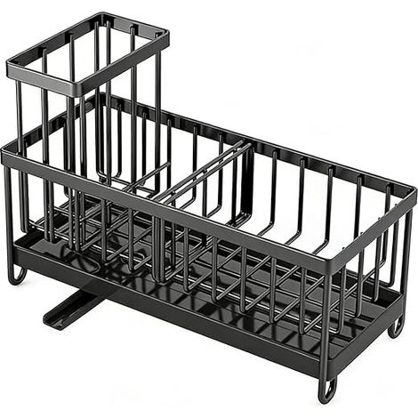 Organisateur évier inox, porte éponge, grille égouttage, rangement cuisine noir (1/5)