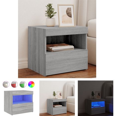 The Living Store Nachttisch mit LED-Leuchten Grau Sonoma 50x40x45 cm - Nachttische (1/5)