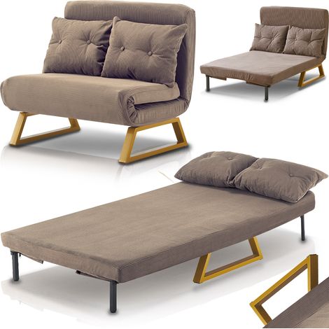Poltrona Letto Reclinabile 2 Posti Chaise Lounge in Velluto Convertibile Marrone (1/5)