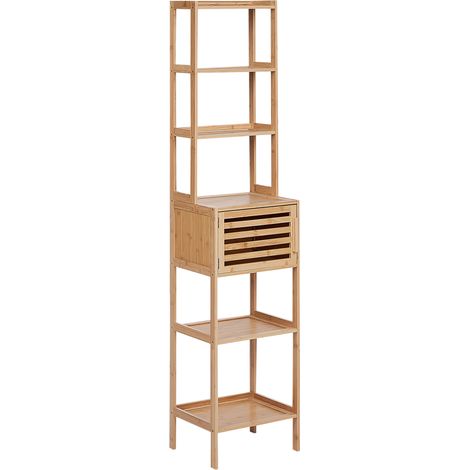 Estantería de baño moderno almacenaje 6 estantes 1 puerta de bambú madera clara Lehi