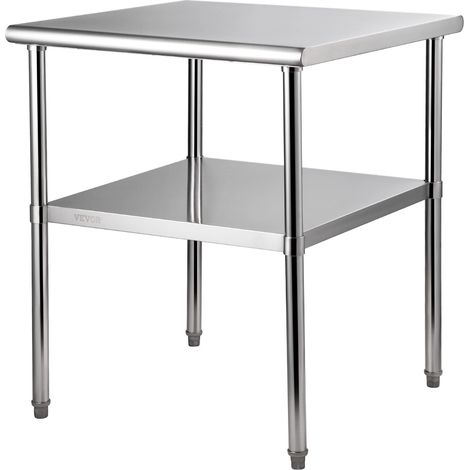 VEVOR Tavolo da Lavoro in Acciaio Inox 76 x 76 x 91 cm, Tavolo di Preparazione 2 Ripiani Portata max. 362 kg, Tavolo da Cucina Commerciale Altezza Ripiani Regolabile per Ristorante Bar Garage Esterno (1/5)