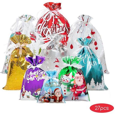 Sachets cadeaux à cordon de serrage (27 pièces) pour Noël, sachets en aluminium pour cadeaux et souvenirs de fête. (1/5)