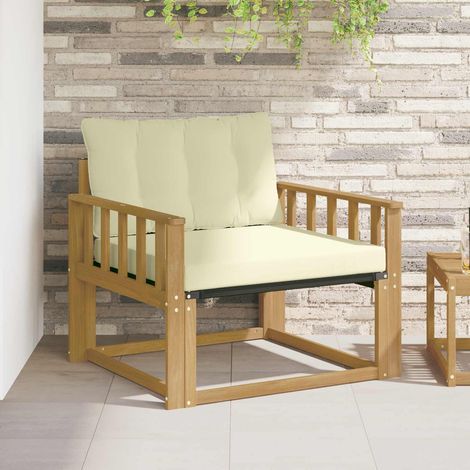 Canapé de Jardin Modulable 1 Place en Bois d'Acacia Massif et Textilène Blanc et Crème - PANGIVO (1/5)