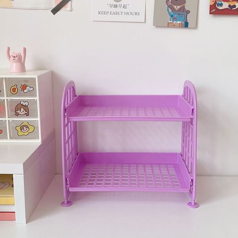 Étagère de bureau 2 niveaux à garde-corps amovible Rangement double niveau cosmétiques et fournitures ABS Pur Portable 8 couleurs