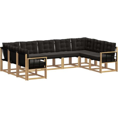 Conjunto de sofás de exterior con cojín 9 pcs Blanco y Negro vidaXL (1/5)