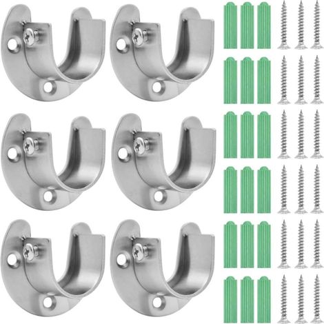 Support Tringle À Rideau - Acier Inoxydable - Pour Tube Jusqu’à 25 mm - Charge Max 100 kg Par Support - Fixation Murale Avec Vis - Lot De 6 Pièces