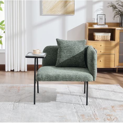 Sillón individual con mesa auxiliar, 86x72x71 cm, con almacenamiento, chenilla, verde esmeralda (1/5)