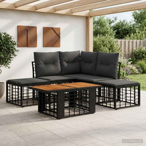 vidaXL Set Divano da Giardino 6 pz Nero e Grigio scuro polyrattan (1/5)