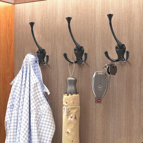 3Pcs Patère Porte Manteau Mural Vintage, Crochet Porte Manteau Rétro en Métal, pour Portes, Armoires, Garages, Bureaux, Noir (1/2)