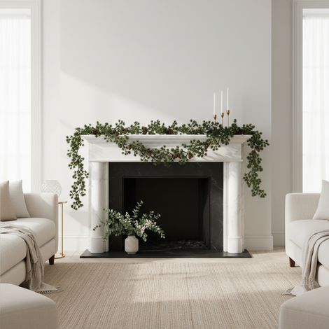 Festone natalizio di pino con pigne, decorazione da 180 cm -Ghiaccio