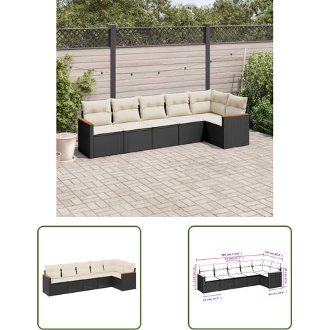 The Living Store 6-tlg. Garten-Sofagarnitur mit Kissen Schwarz Poly Rattan - Gartenmöbel - Rattan Möbel - Outdoor Sofa - Lounge Set - Balkonmöbel (1/3)