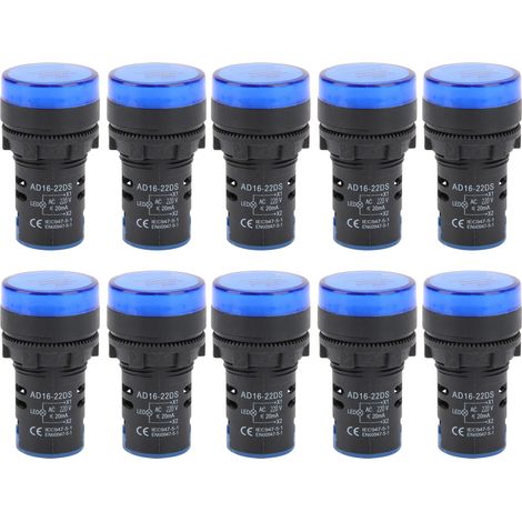 Lot de 10 voyants LED bleus AD16-22DS haute luminosité pour équipements, indicateur lumineux AC220V (1/5)