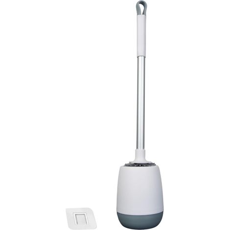 Brosse WC en silicone blanc - Brosse flexible de 13 cm avec manche long 40 cm - Brosse WC moderne anti-goutte - Accessoire de salle de bain hygiénique et facile à nettoyer (53 cm) (1/5)