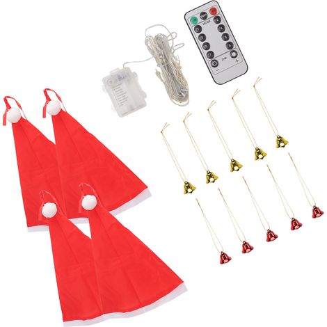 Guirlande lumineuse LED féérique à piles en forme de bonnets de Père Noël lumineux avec clochettes, pour la décoration intérieure et extérieure (1/5)