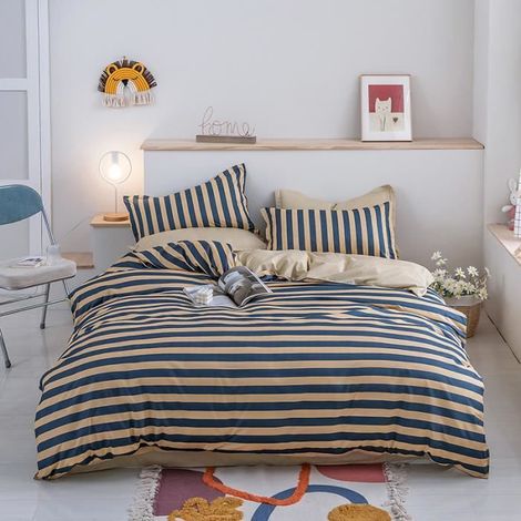 Parure de Lit Géométrique Stries, Housse de Couette 200x200 + 2 Taie d'oreiller 50x75, Linge de Lit - Ensemble de Literie, E (1/4)