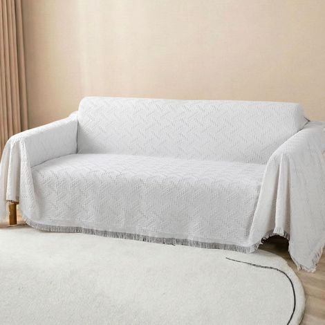 Multifonction Serviette de Canapé Housse de Lit Grande Taille Housse de Canapé 3 Places 180X300cm Blanc (1/5)