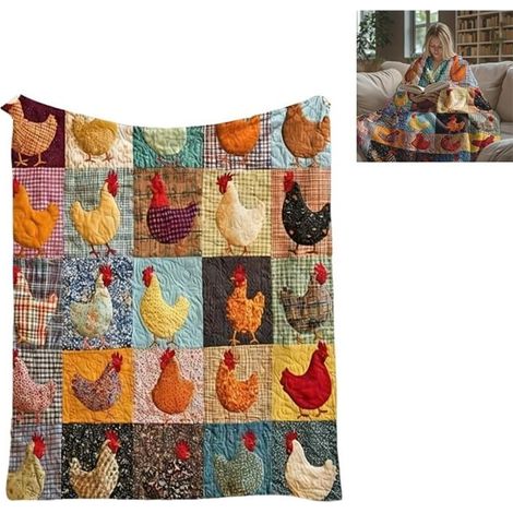 Gedruckte Hähnchen-Picknickdecke  Tragbare Flanelldecke mit Steppung  Für Picknicks mit Freunden  Hähnchen-Motiv für Erwachsene