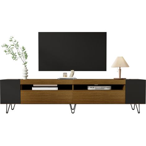 Pour organiser votre salon, ce meuble TV 180 cm offre 2 portes, niches ouvertes et passe-câbles (1/5)