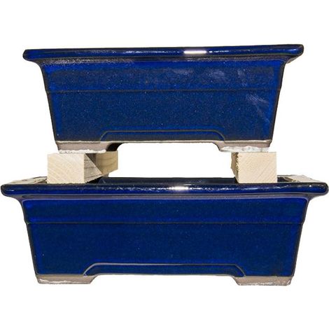 Vasi per bonsai Giapponesi Morrisan rettangolari in gres smaltato blu (Set da n.2 pezzi) - B05-18 (1/5)