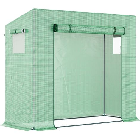 Serre 200 x 76 x 168 cm en aluminium avec porte enroulable, serre chaude et serre à tomates avec fenêtre latérale et film PE, serre d'hiver pour jardin et balcon – 1 pièce, installation sur place