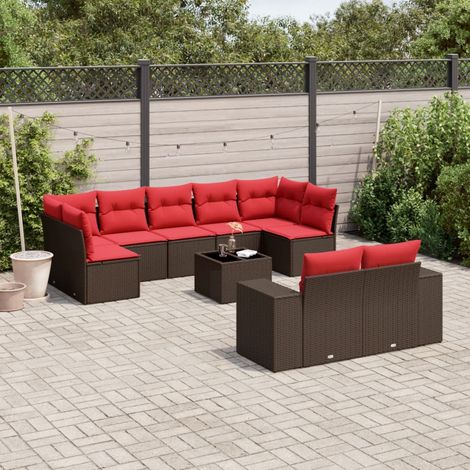 10-teiliges Gartensofa-Set mit Kissen, braun, Polyrattan (1/5)