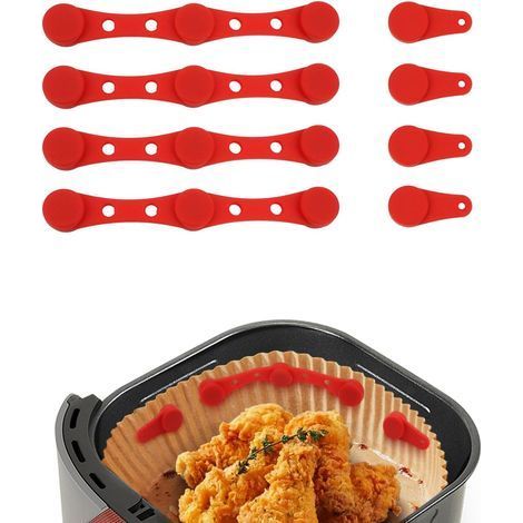 Lot de 8 clips magnétiques en silicone pour friteuse à air, accessoires de friteuse à air résistant à la chaleur, boucle de sécurité sécurise les doublures en parchemin empêchant le papier de(Rouge) (1/5)