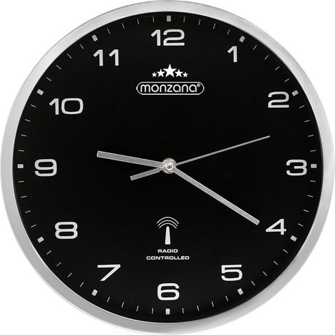Orologio da parete nero/argento al quarzo automatico Orologio da muro radiocontrollato Analogico - Ø 31cm