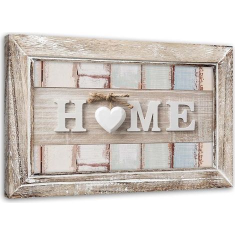 Stampa su tela, Iscrizione a casa con cuore in una cornice in stile vintage - 120x80 (1/4)