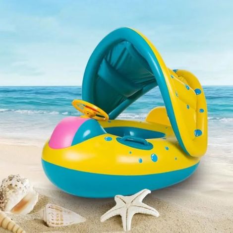 Bouée Siège Gonflable - Multicolore - Bébé 6-36 Mois - PVC - Parasol Ajustable - Sécurité (1/4)