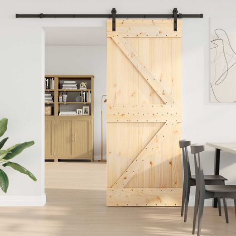 Puerta Corredera  Natural y negro 85 x 210 cm (213,5 cm)