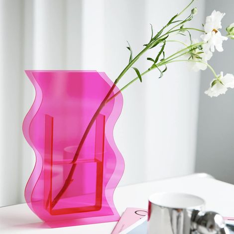 Moderne Acrylvase im modischen Design, transparente Retro-Acrylvase, dekorative Vase für Schlafzimmer, Wohnzimmer oder Büro – Rosa