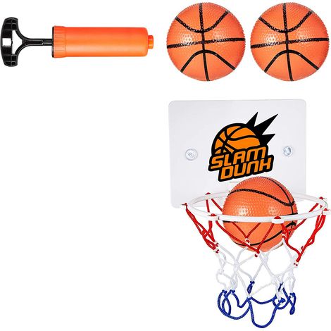 Jeu de mini panier de basket avec 2 anneaux et jouets pour enfants, idéal pour s’amuser. (1/5)