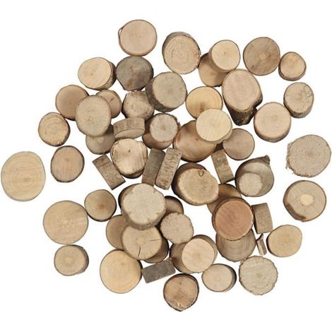 Objets décoratifs - Mini rondelles de bois - 10 à 15 mm - Blanc - 25 g