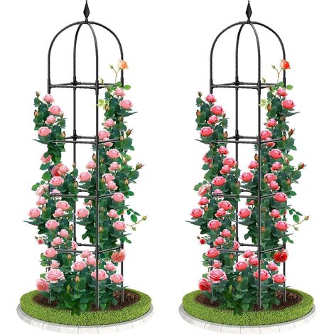 1 Pièce Treillis Obélisque de Jardin pour Plantes Grimpantes, 180CM Haut Support Tuteur en Métal Antirouille Cadre de Treillis pour Pots Plante Rosier Tomate Concombre Fleurs Raisin Pois (Noir) (1/5)