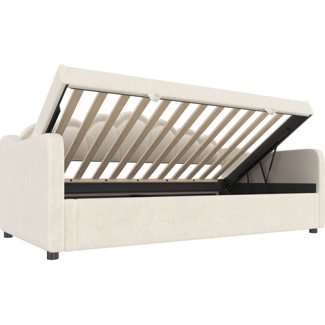 Letto banquette trasformabile con contenitore, velluto beige, 90 x 200 cm, MODENUIT (1/5)