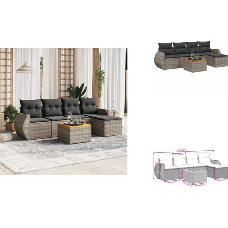 6-tlg. Garten-Sofagarnitur mit Kissen Grau Poly Rattan - Gartenmöbel Set - Outdoor Möbel - Rattan Gartenset - Lounge Set - Esstisch Set (1/3)