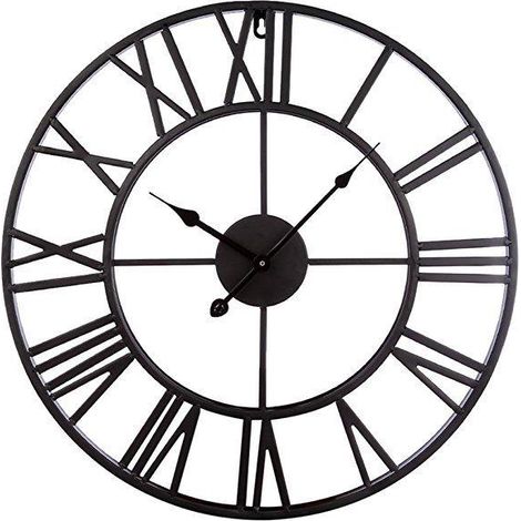 Noir 40 cm horloges, Chiffres Romains Modernes Grandes horloges murales Horloge Murale silencieuse en métal Rond sans tic-tac pour Salon, Cuisine, Ch (1/5)